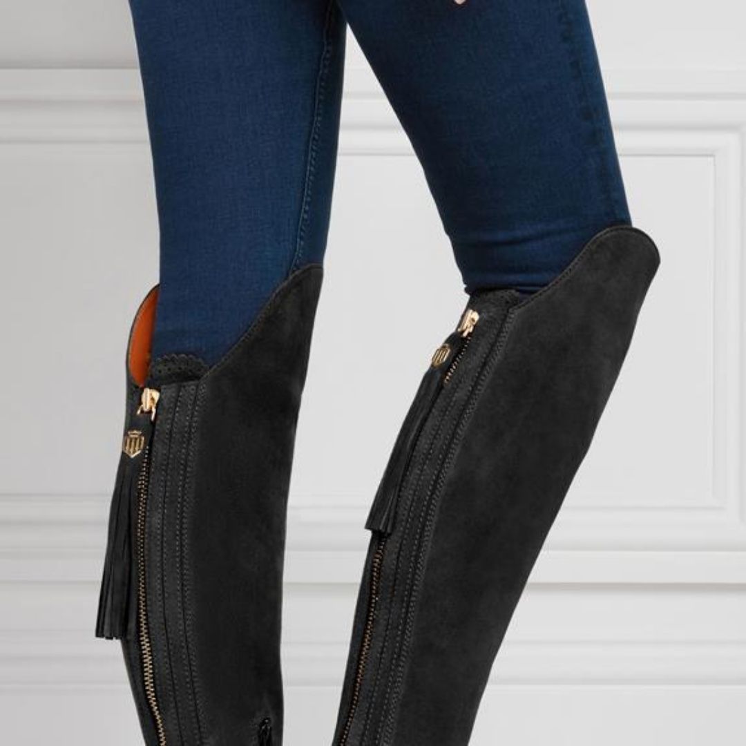 Fairfax & Favor Amira Flat Over the Knee Suede Boot in Black