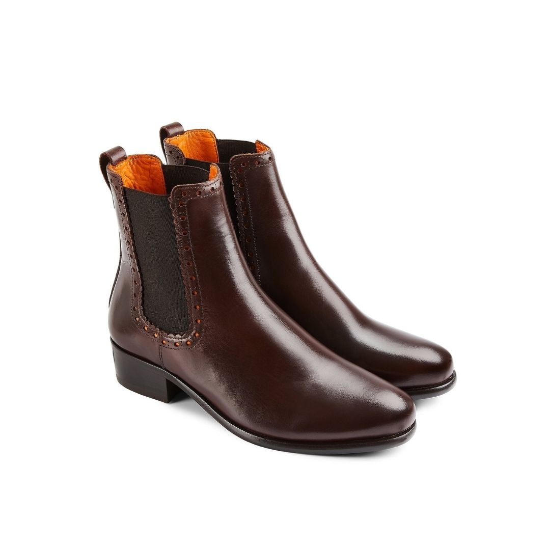 Fairfax & Favor Brogued Chelsea Leather Ankle Boot in Mahogany