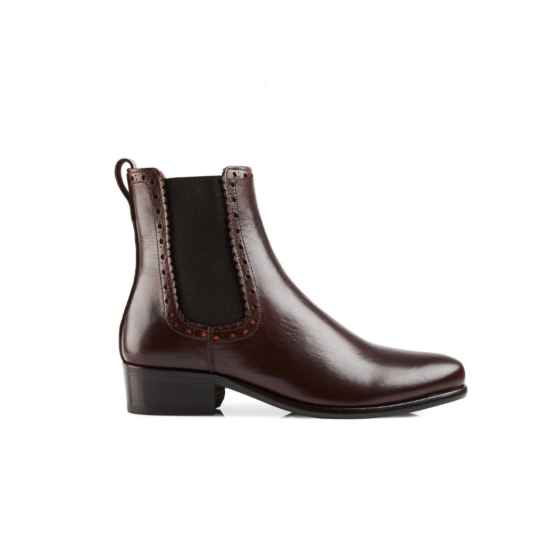 Fairfax & Favor Brogued Chelsea Leather Ankle Boot in Mahogany