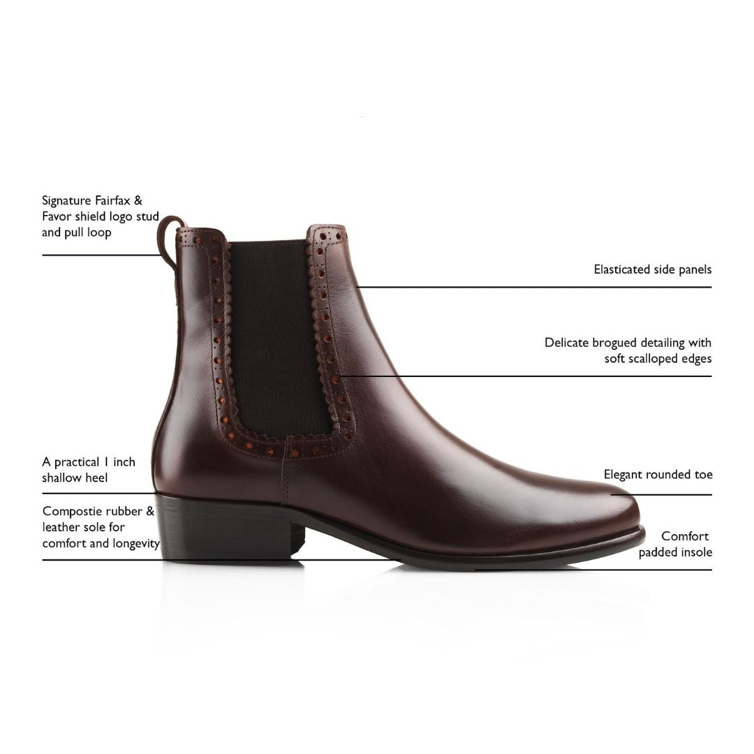 Fairfax & Favor Brogued Chelsea Leather Ankle Boot in Mahogany