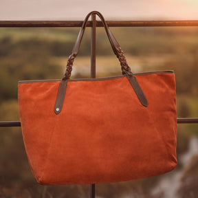 Fairfax & Favor Burford Tote Suede Handbag in Sunset Orange