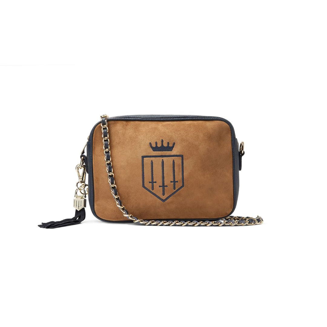 Fairfax & Favor Finsbury Crossbody Suede Handbag in Tan & Navy