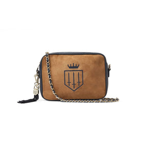 Fairfax & Favor Finsbury Crossbody Suede Handbag in Tan & Navy