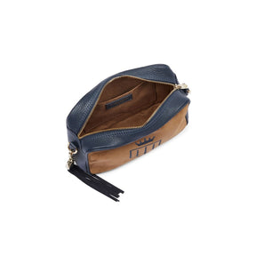 Fairfax & Favor Finsbury Crossbody Suede Handbag in Tan & Navy