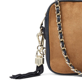 Fairfax & Favor Finsbury Crossbody Suede Handbag in Tan & Navy