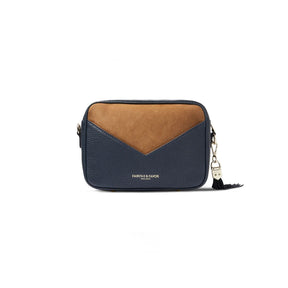 Fairfax & Favor Finsbury Crossbody Suede Handbag in Tan & Navy