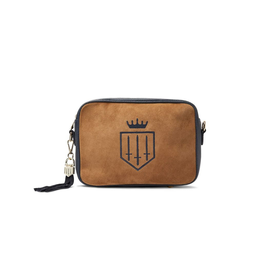 Fairfax & Favor Finsbury Crossbody Suede Handbag in Tan & Navy