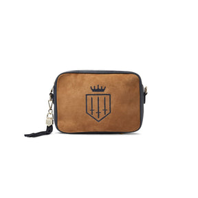 Fairfax & Favor Finsbury Crossbody Suede Handbag in Tan & Navy