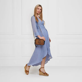 Fairfax & Favor Finsbury Crossbody Suede Handbag in Tan & Navy