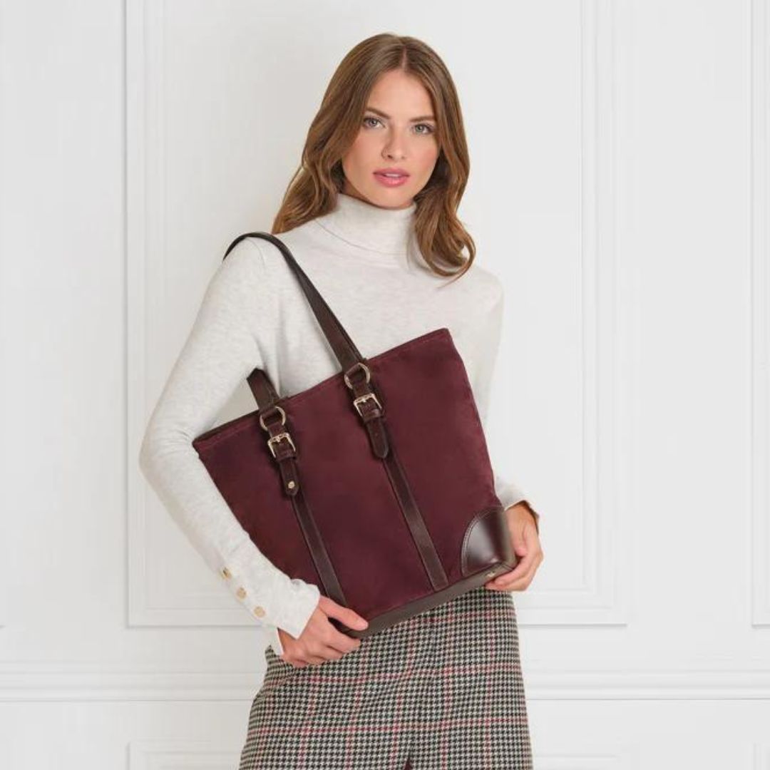 Fairfax & Favor Gatcombe Suede Tote Bag in Plum