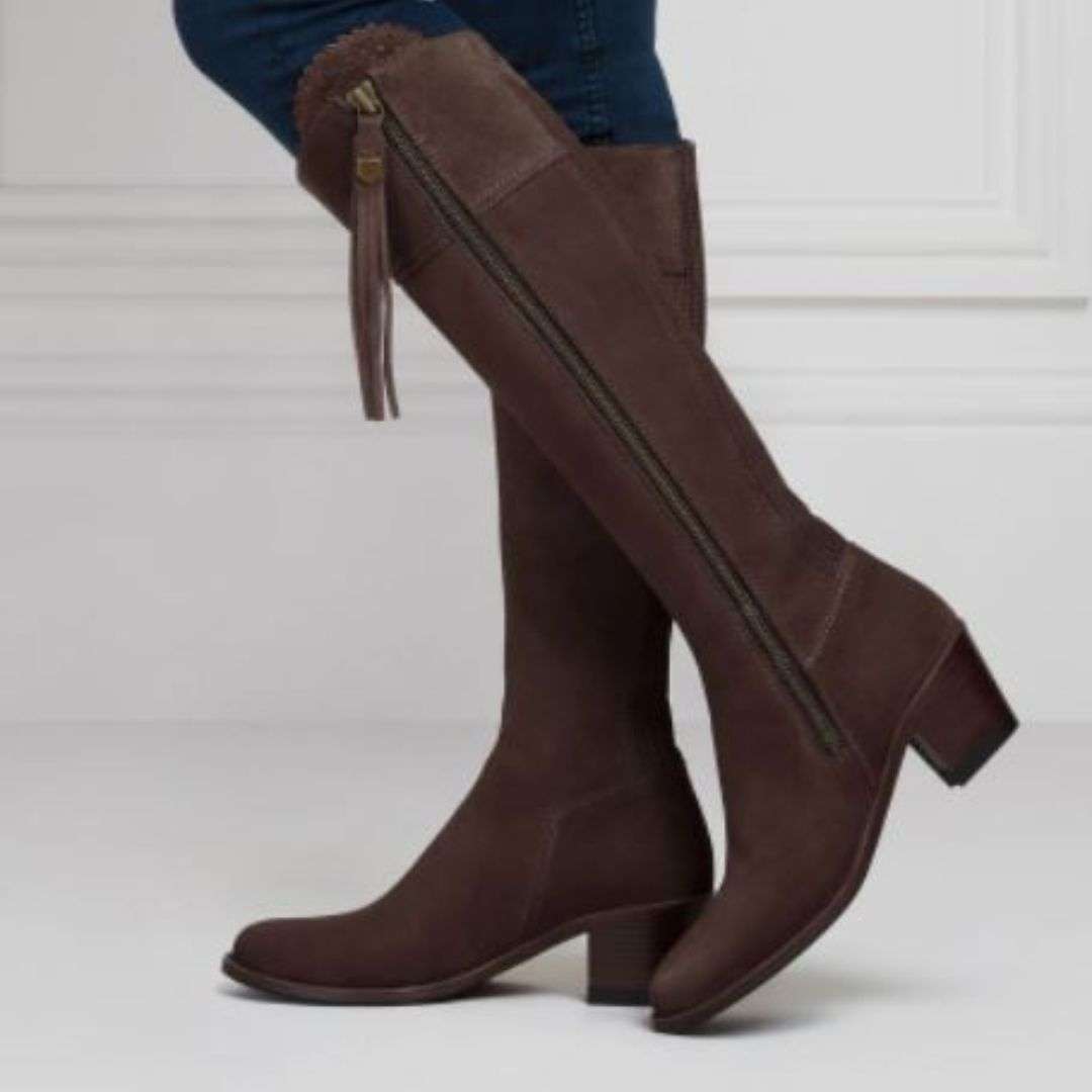 Fairfax & Favor Heeled Regina Suede Boot in Chocolate