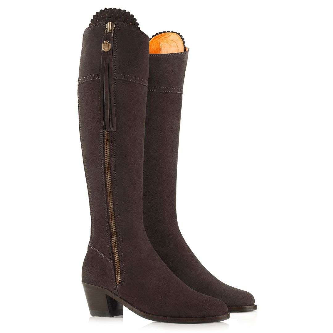 Fairfax & Favor Heeled Regina Suede Boot in Chocolate