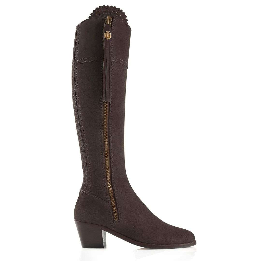 Fairfax & Favor Heeled Regina Suede Boot in Chocolate