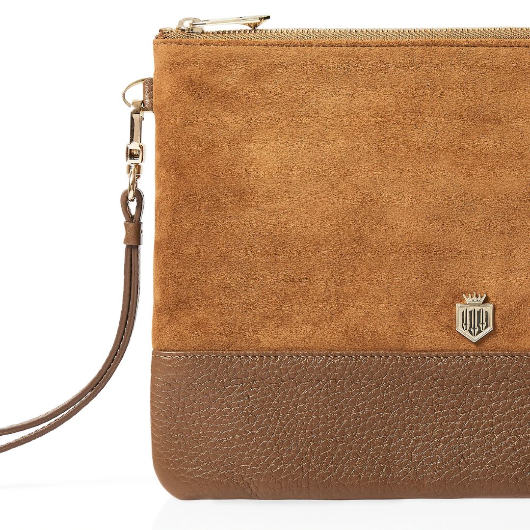 Fairfax & Favor Highbury Leather & Suede Clutch in Tan