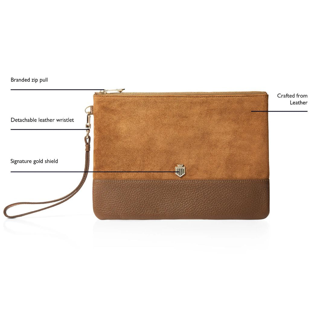 Fairfax & Favor Highbury Leather & Suede Clutch in Tan