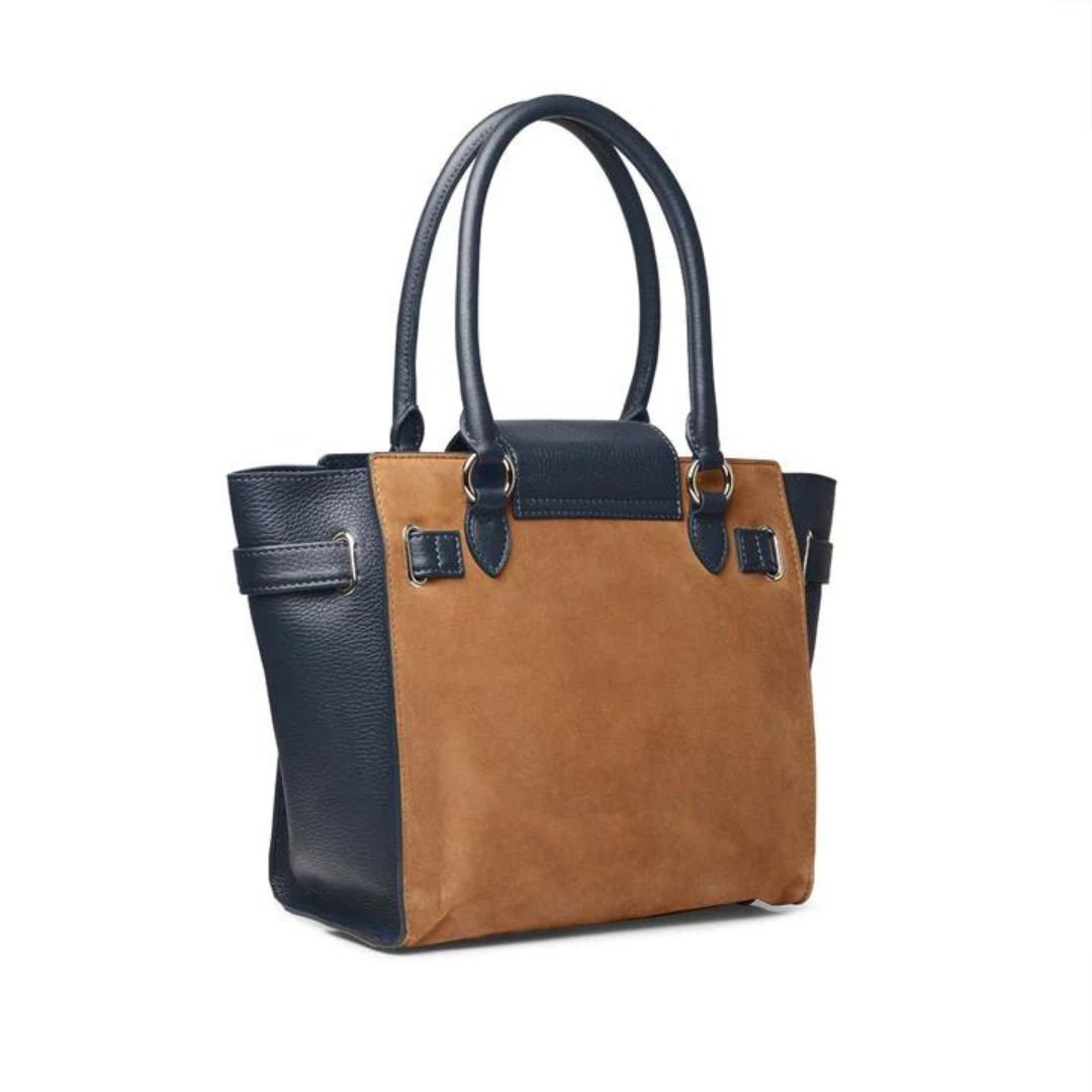 Fairfax & Favor Windsor Suede Tote Handbag in Tan & Navy