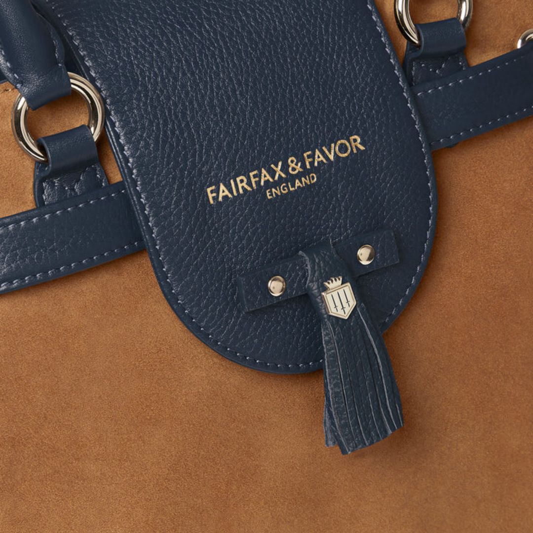 Fairfax & Favor Windsor Suede Tote Handbag in Tan & Navy