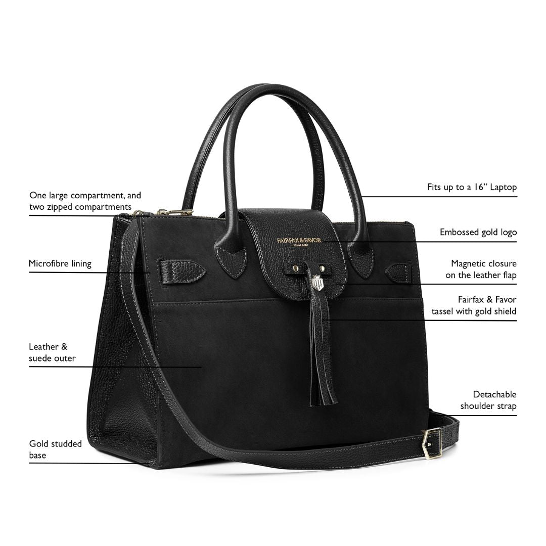 Fairfax & Favor Windsor Work Suede Handbag in Black