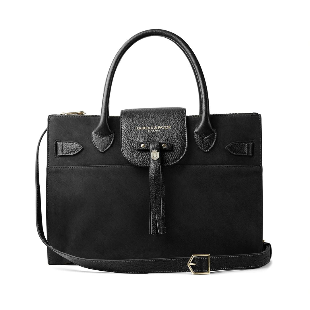 Fairfax & Favor Windsor Work Suede Handbag in Black