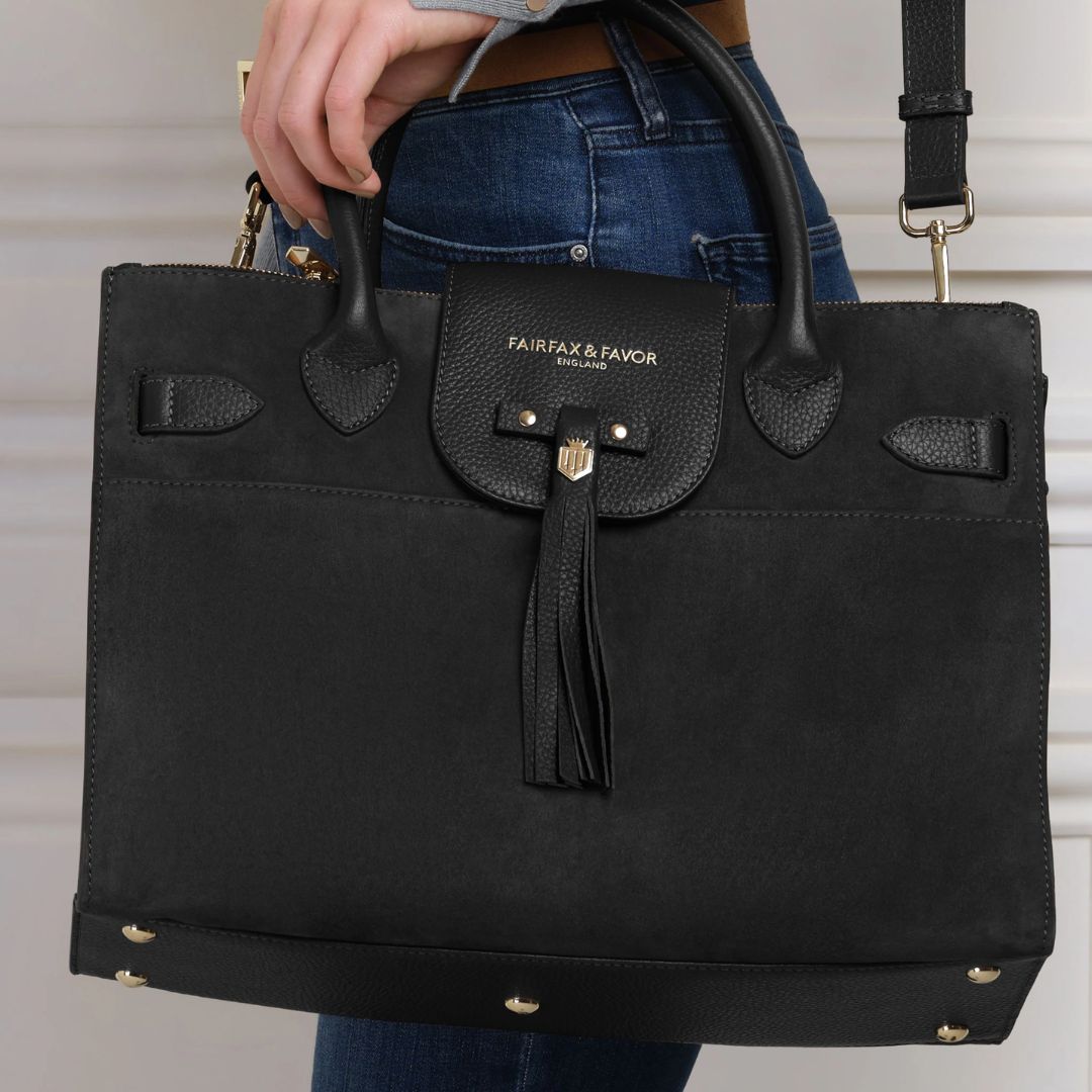 Fairfax & Favor Windsor Work Suede Handbag in Black