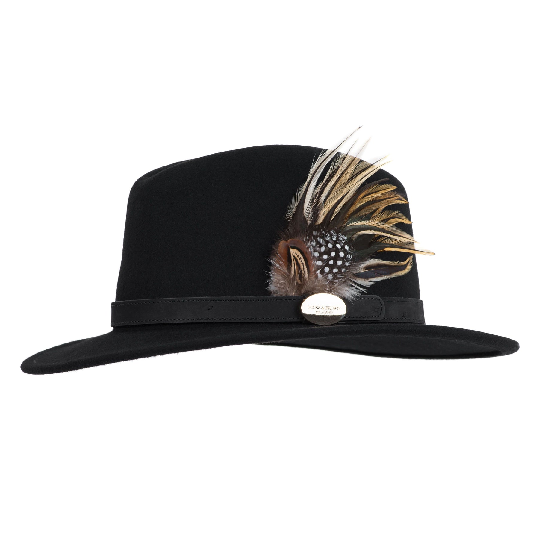 Hicks & Brown 'The Suffolk' Fedora in Black (Guinea and Pheasant Feather) - RedMillsStore.ie