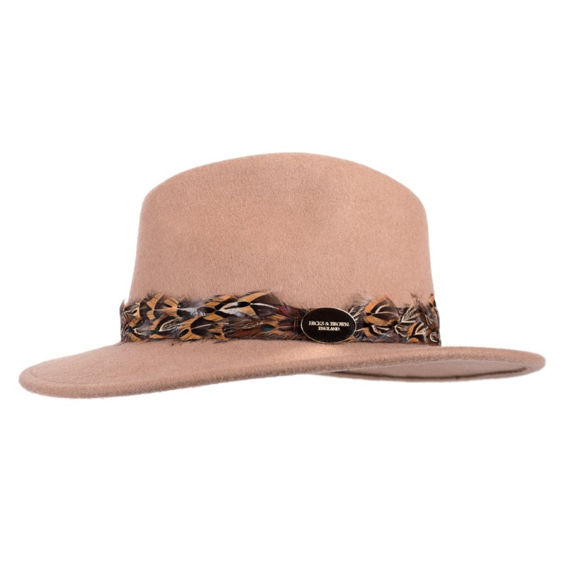 Hicks & Brown 'The Suffolk' Fedora in Camel (Pheasant Feather Wrap) - RedMillsStore.ie
