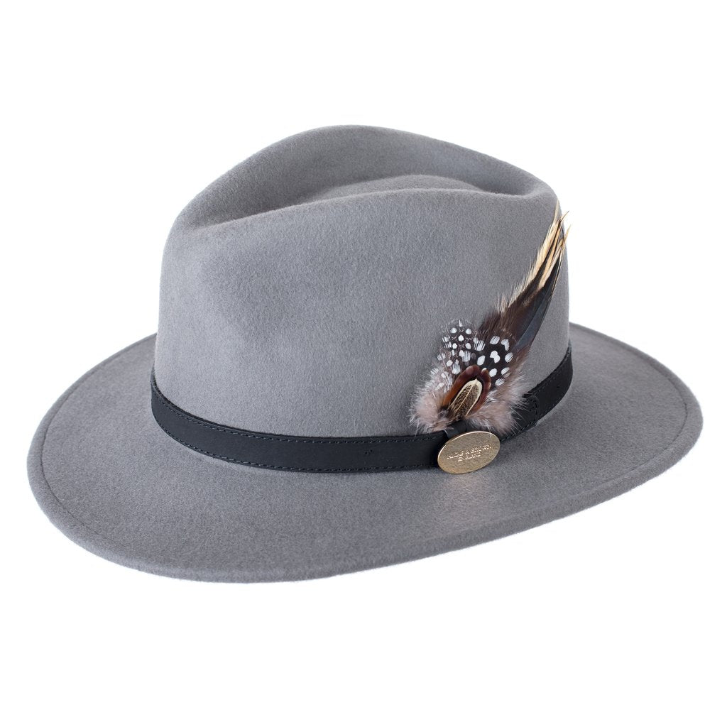 Hicks & Brown 'The Suffolk' Fedora in Grey (Guinea and Pheasant Feather) - RedMillsStore.ie