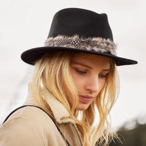 Hicks & Brown Suffolk Fedora in Black with Guinea Feather Wrap