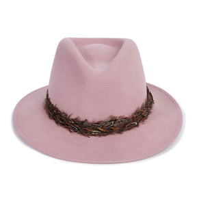 Hicks & Brown Suffolk Fedora in Dusky Pink with Pheasant Feather Wrap