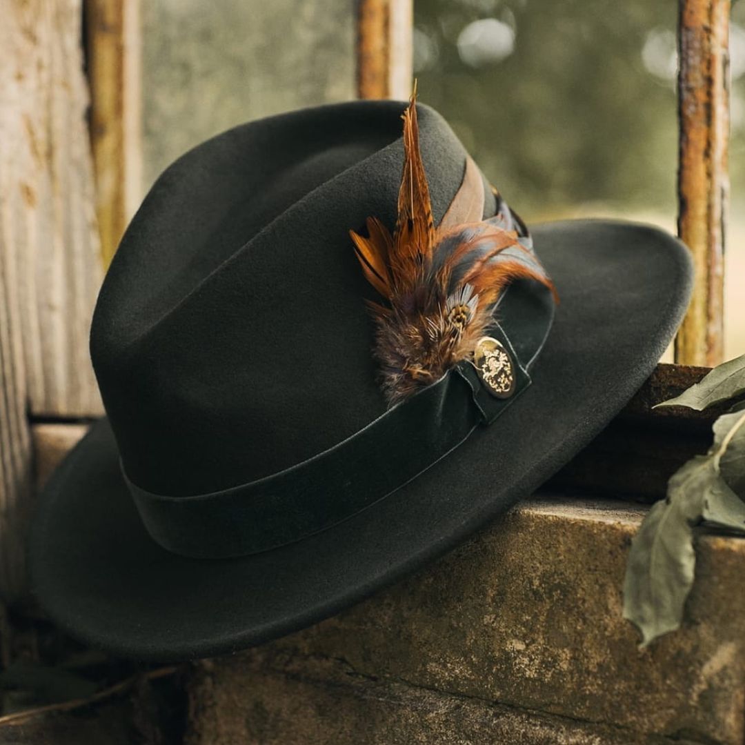 Hicks & Brown Chelsworth Fedora in Olive with Coque & Pheasant Feather