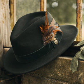Hicks & Brown Chelsworth Fedora in Olive with Coque & Pheasant Feather