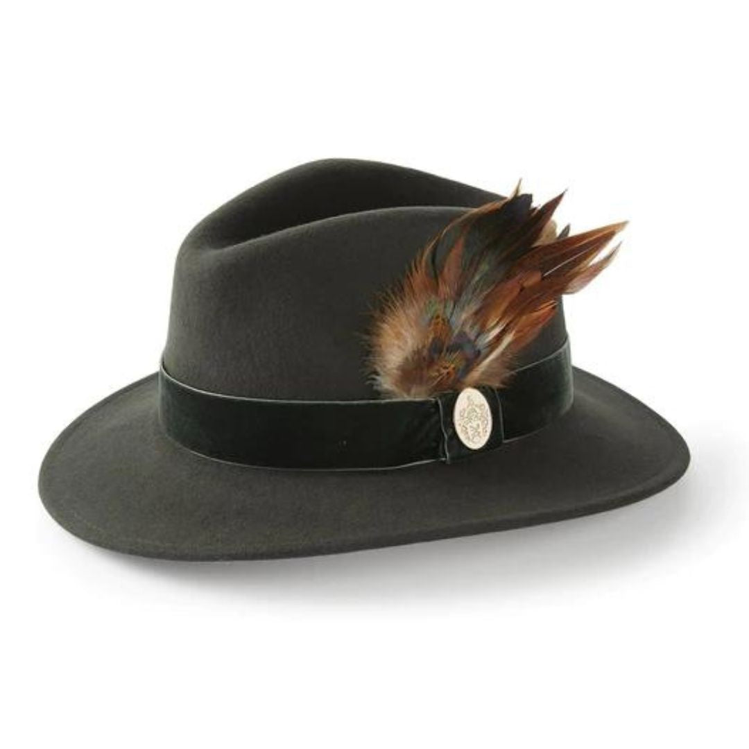 Hicks & Brown Chelsworth Fedora in Olive with Coque & Pheasant Feather