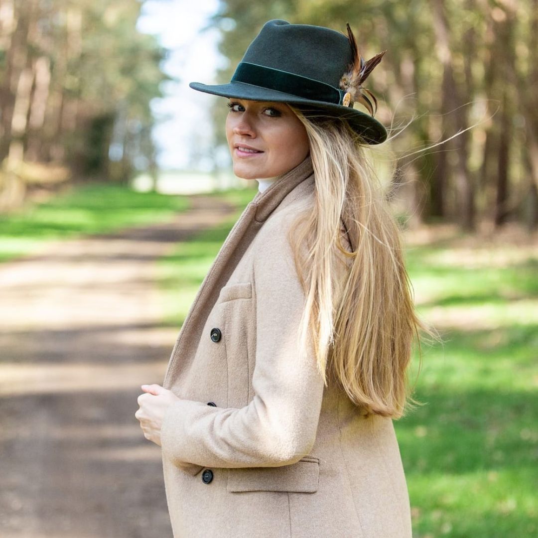 Hicks & Brown Chelsworth Fedora in Olive with Coque & Pheasant Feather