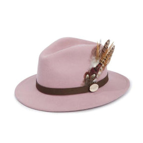 Hicks & Brown Suffolk Fedora in Dusky Pink with Gamebird Feather