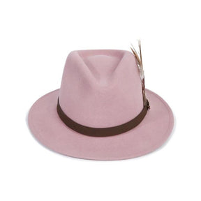 Hicks & Brown Suffolk Fedora in Dusky Pink with Gamebird Feather