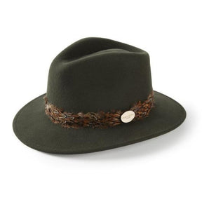 Hicks & Brown Suffolk Fedora in Olive Green with Pheasant Feather Wrap