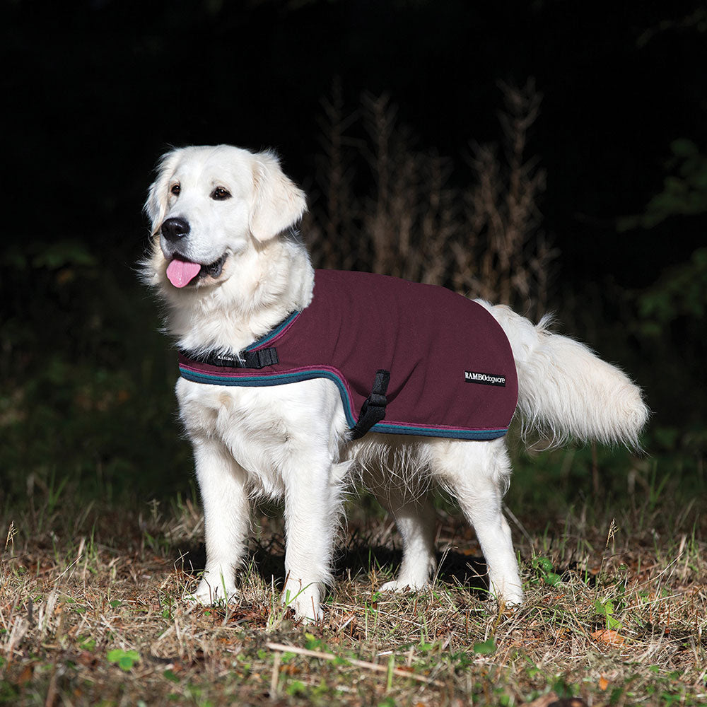 Horseware Rambo Waterproof Fleece Dog Rug in Burgundy, Teal & Navy