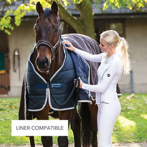 Horseware Rambo Duo Force Turnout Rug in Navy/Navy & White (100g outer + 100g liner + 300g liner)