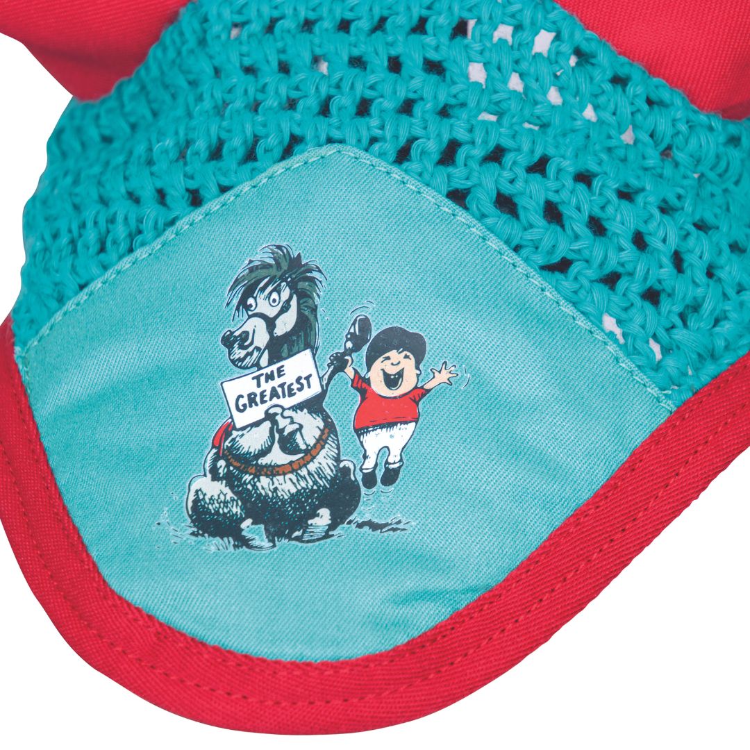 Hy Equestrian Thelwell the Greatest Fly Veil in Turquoise & Red