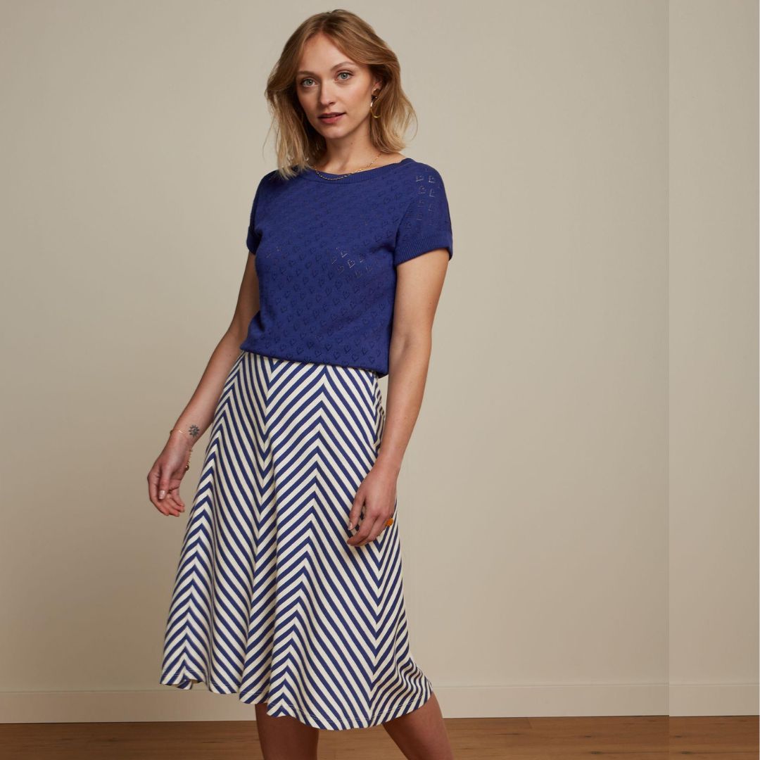 King Louie Women's Juno Panel skirt Chopito Stripe in Deep Blue