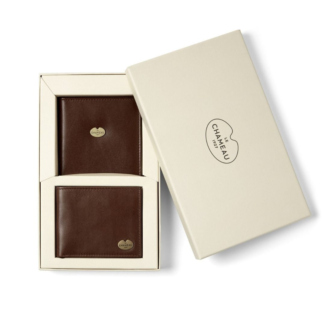 Le Chameau Bifold Wallet & Licence Wallet Gift Set in Marron Fonce