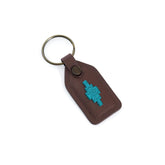 Pampeano Chapa Leather Tag Keyring in Brown with Turquoise stitching