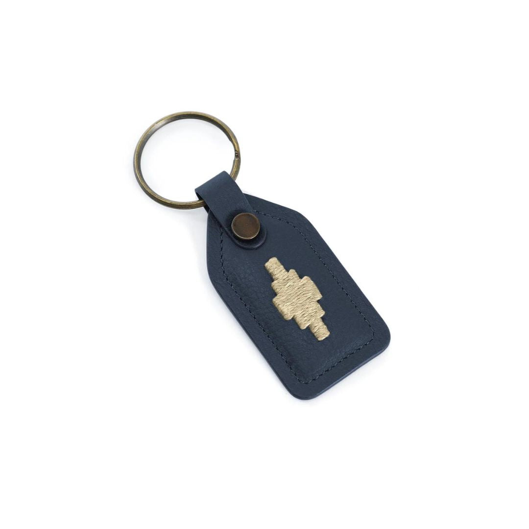 Pampeano Chapa Leather Tag Keyring in Navy with Cream stitching