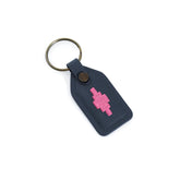 Pampeano Chapa Leather Tag Keyring in Navy with Pink stitching