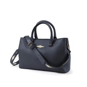 Pampeano Diversa Satchel Bag in Navy Leather with Cream Stitching