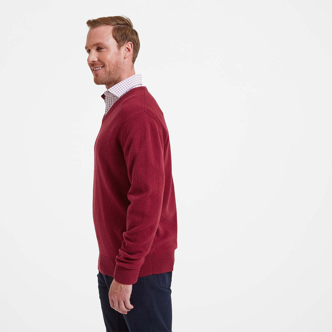 Schoffel Men's Lambswool V Neck Jumper in Bordeaux