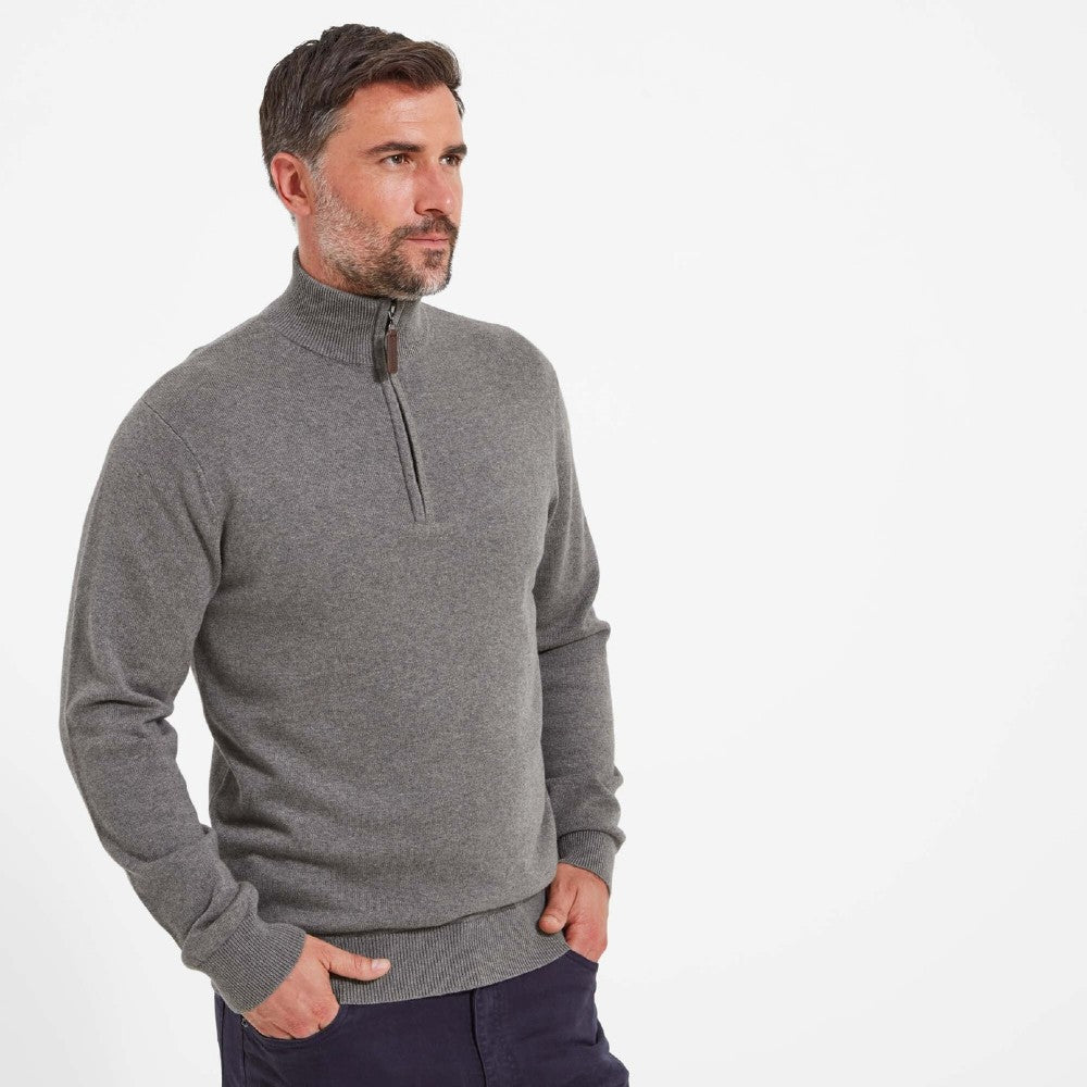 Schoffel Men's Cotton Cashmere 1/4 Zip Jumper in Mole