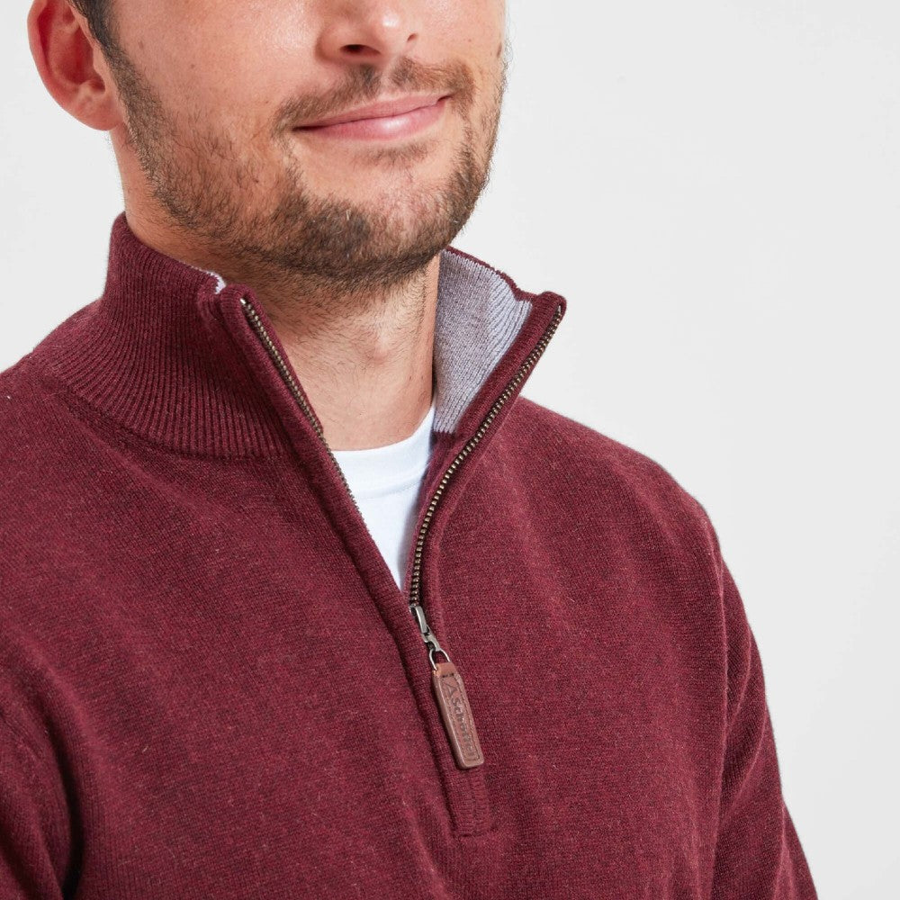 Schoffel Men's Cotton Cashmere Cable 1/4 Zip Jumper in Damson