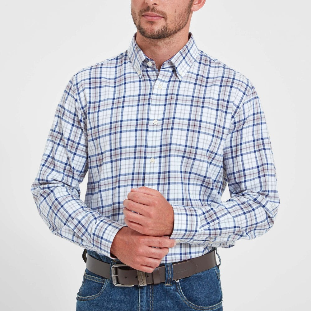 Schoffel Men's Healey Tailored Shirt in Damson, Grey & Indigo Check