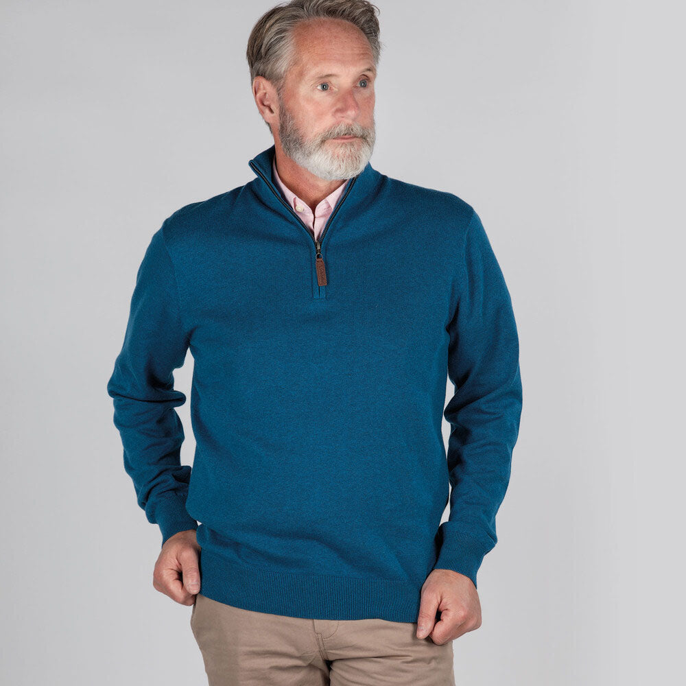 Schoffel Men's Pima Cotton 1/4 Zip in Mykonos Blue